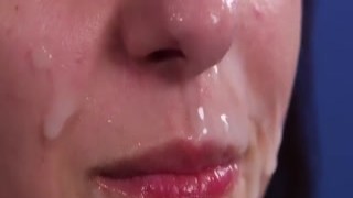 Peculiar looker gets cumshot on her face sucking all th